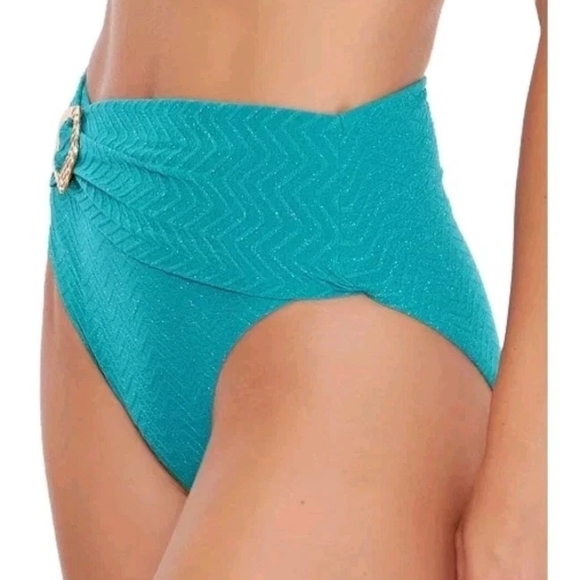 Trina Turk Swim Spa Collection Hi Waist Bikini Bottom Teal Women's Size 10 NWT - Picture 2 of 9